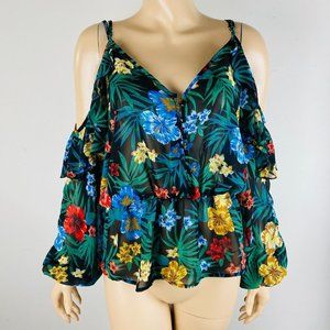 Favlux Womens Medium M Polyester Bohemian Cold Shoulder Floral Blouse Top